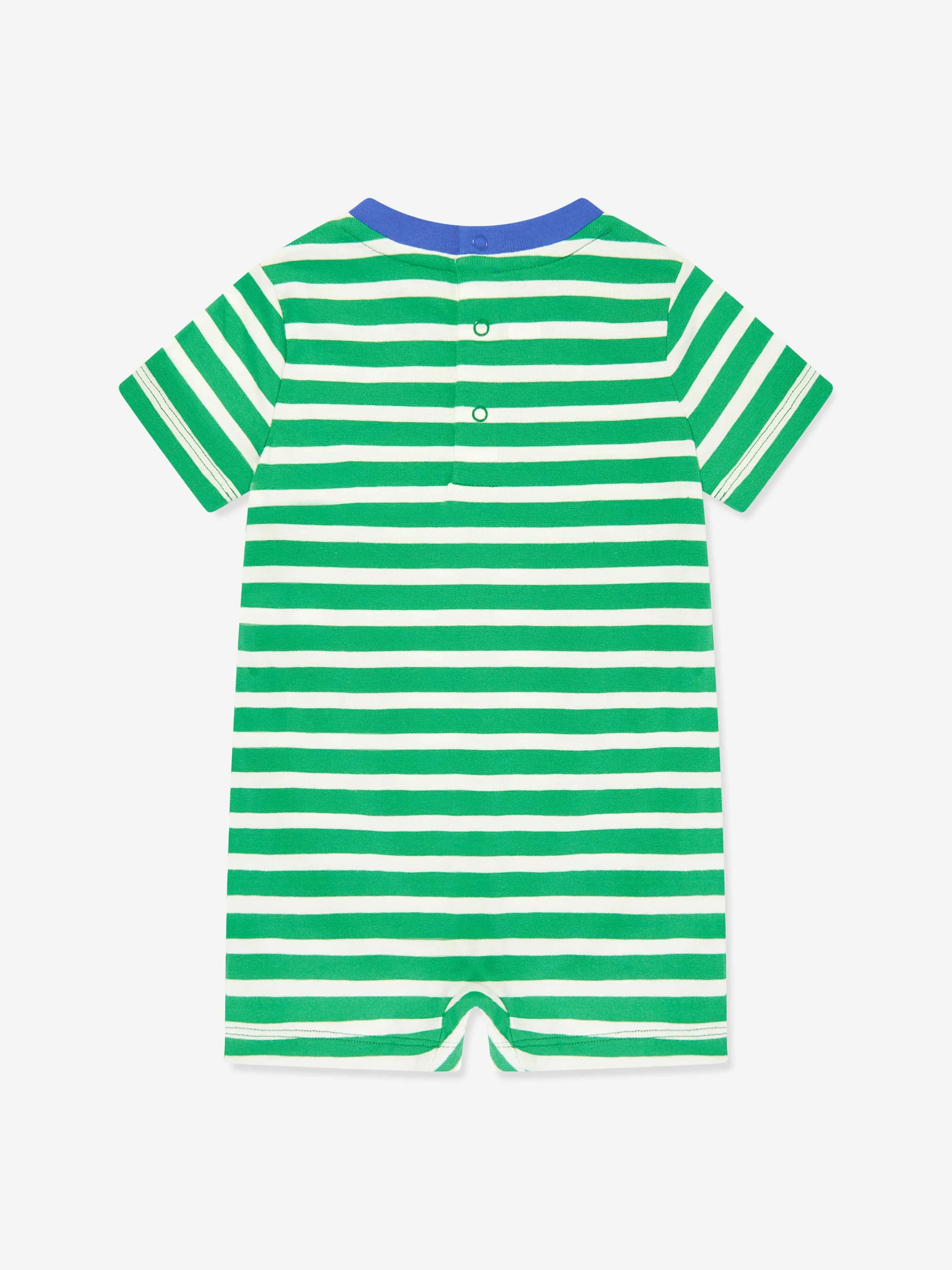 Baby Boys Striped Logo Romper in Green