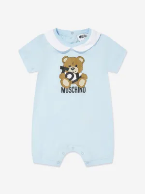Baby Boys Teddy Bear Logo Romper in Blue