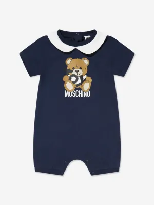 Baby Boys Teddy Bear Logo Romper in Navy
