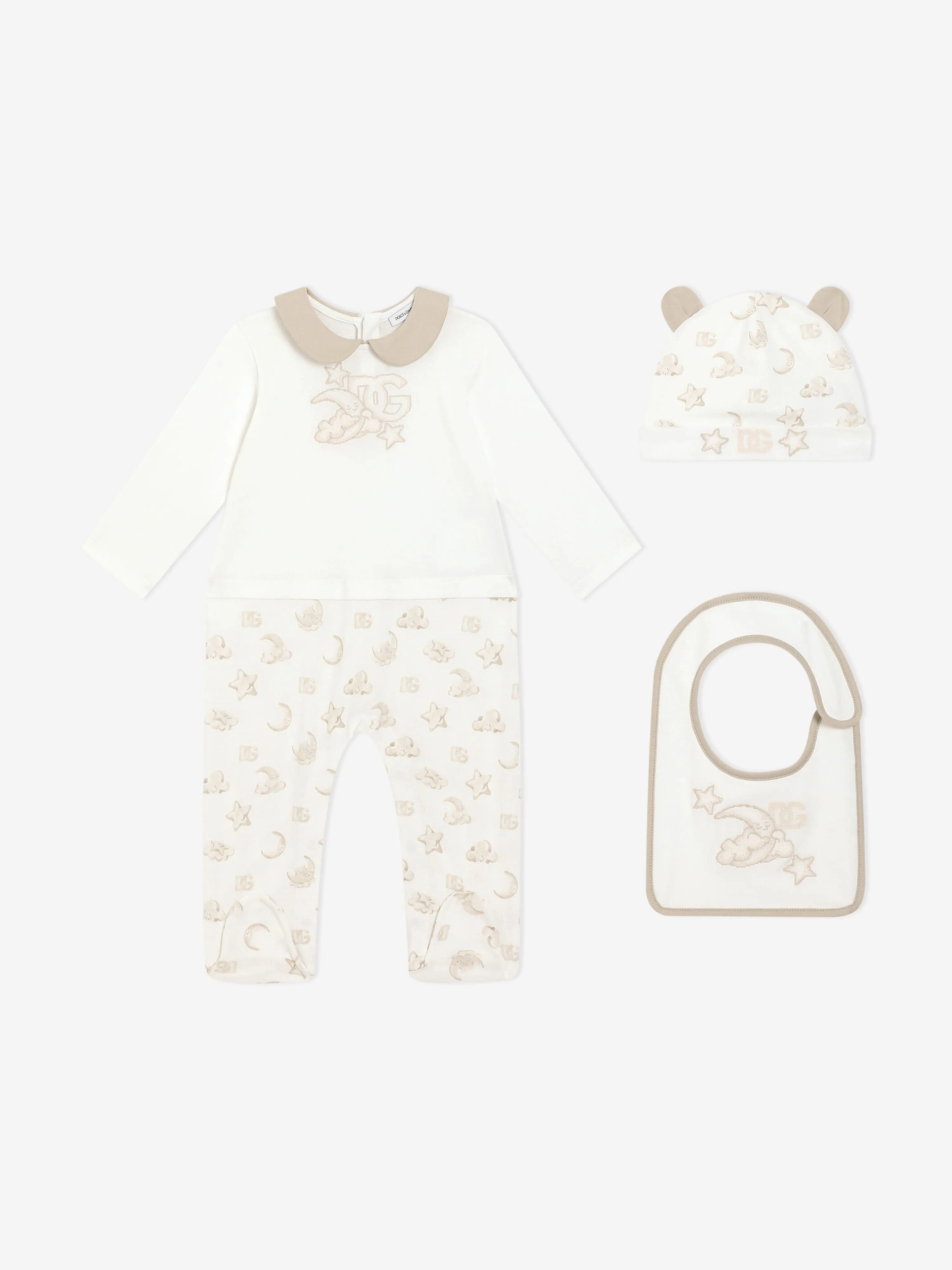 Baby Embroidered Logo Babygrow Set in Ivory