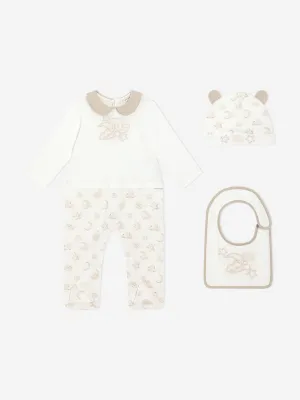 Baby Embroidered Logo Babygrow Set in Ivory