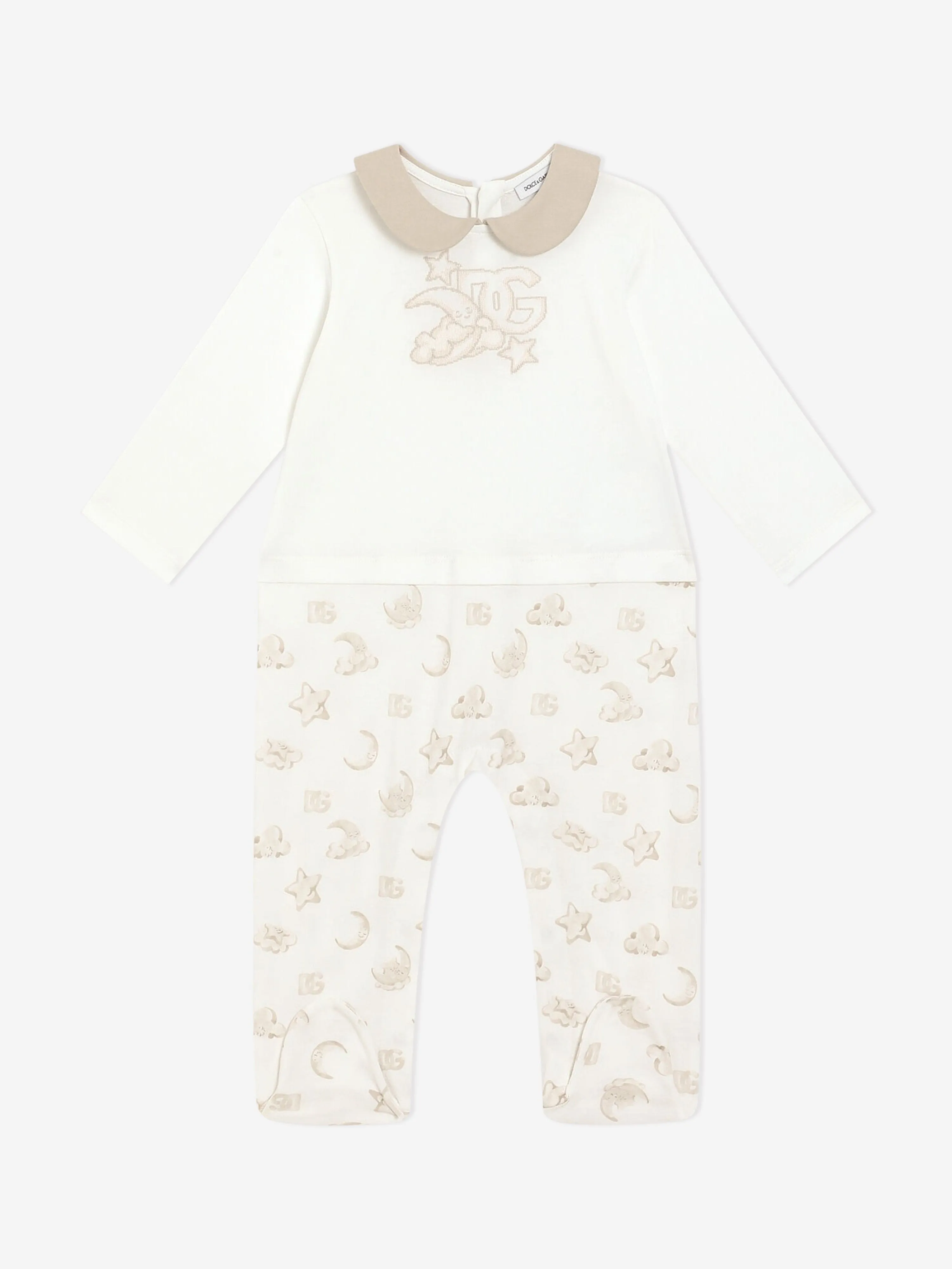 Baby Embroidered Logo Babygrow Set in Ivory