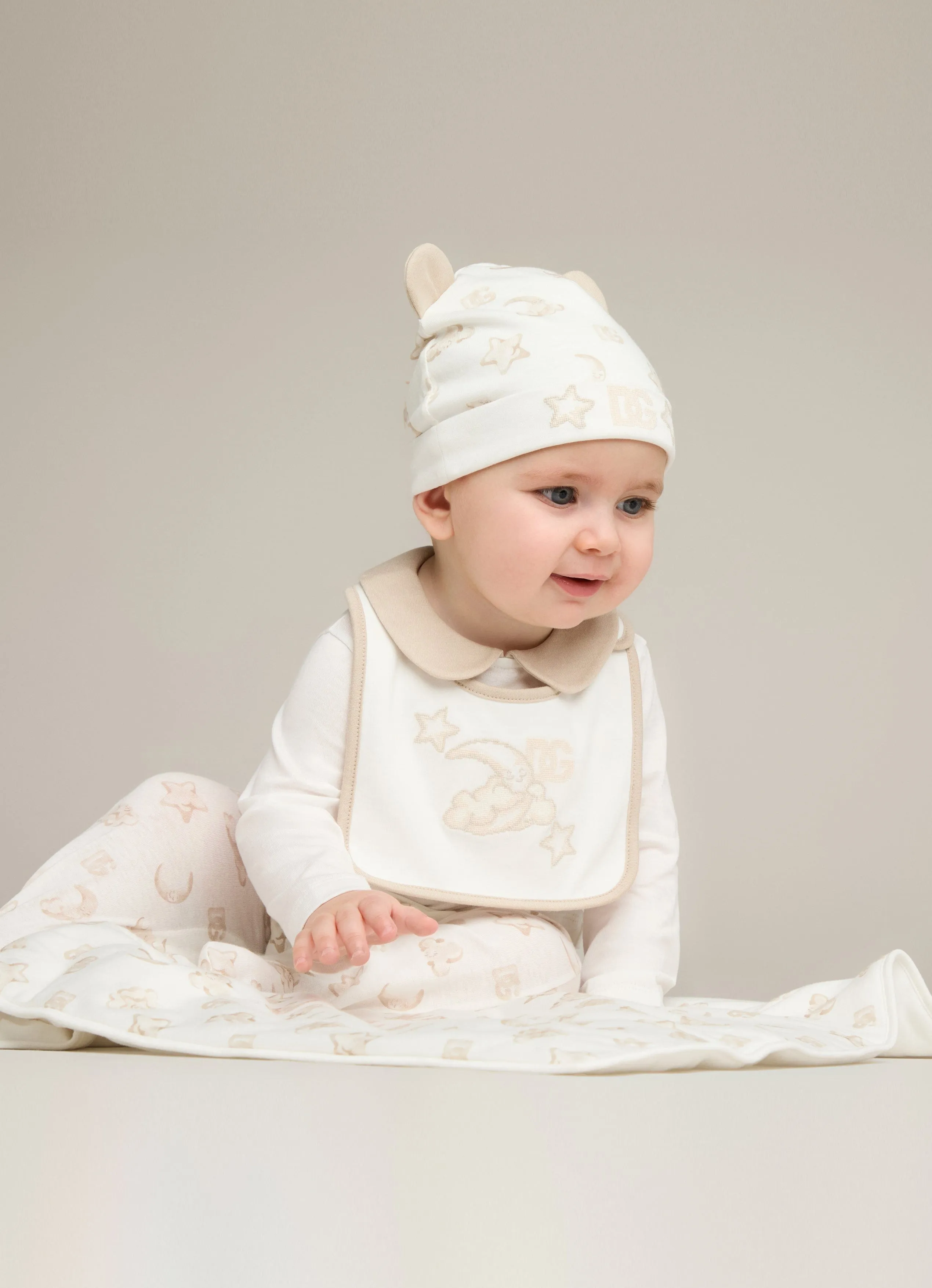 Baby Embroidered Logo Babygrow Set in Ivory