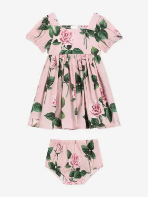 Baby Girls Rose Print Dress in Pink