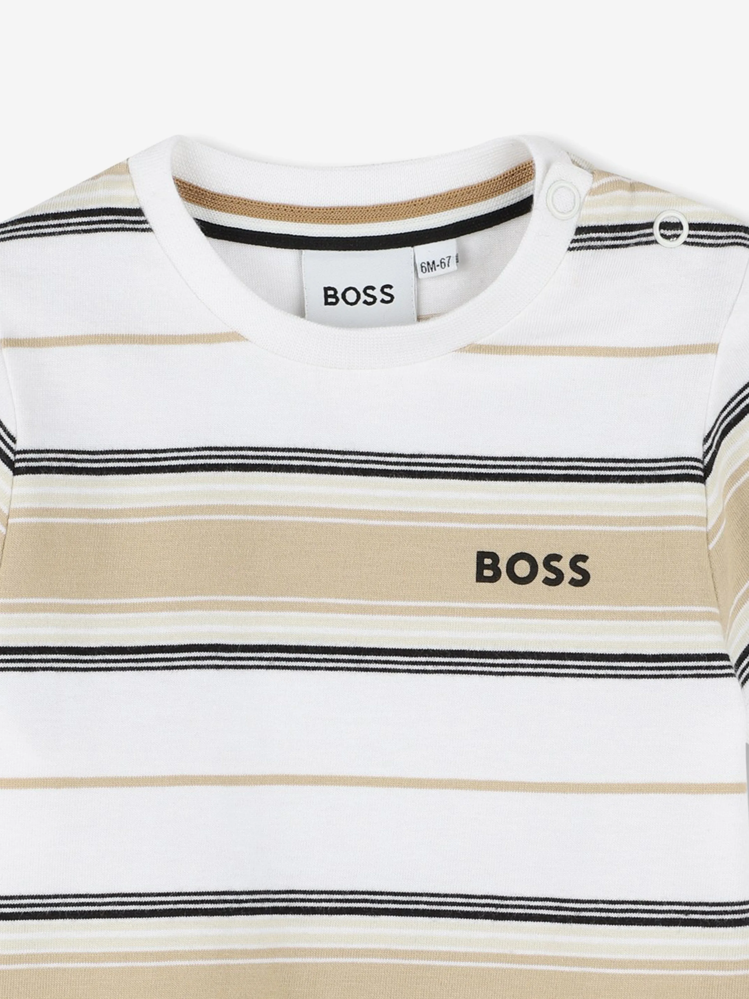 BOSS Baby Boys Striped Logo T-Shirt in Beige