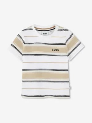 BOSS Baby Boys Striped Logo T-Shirt in Beige