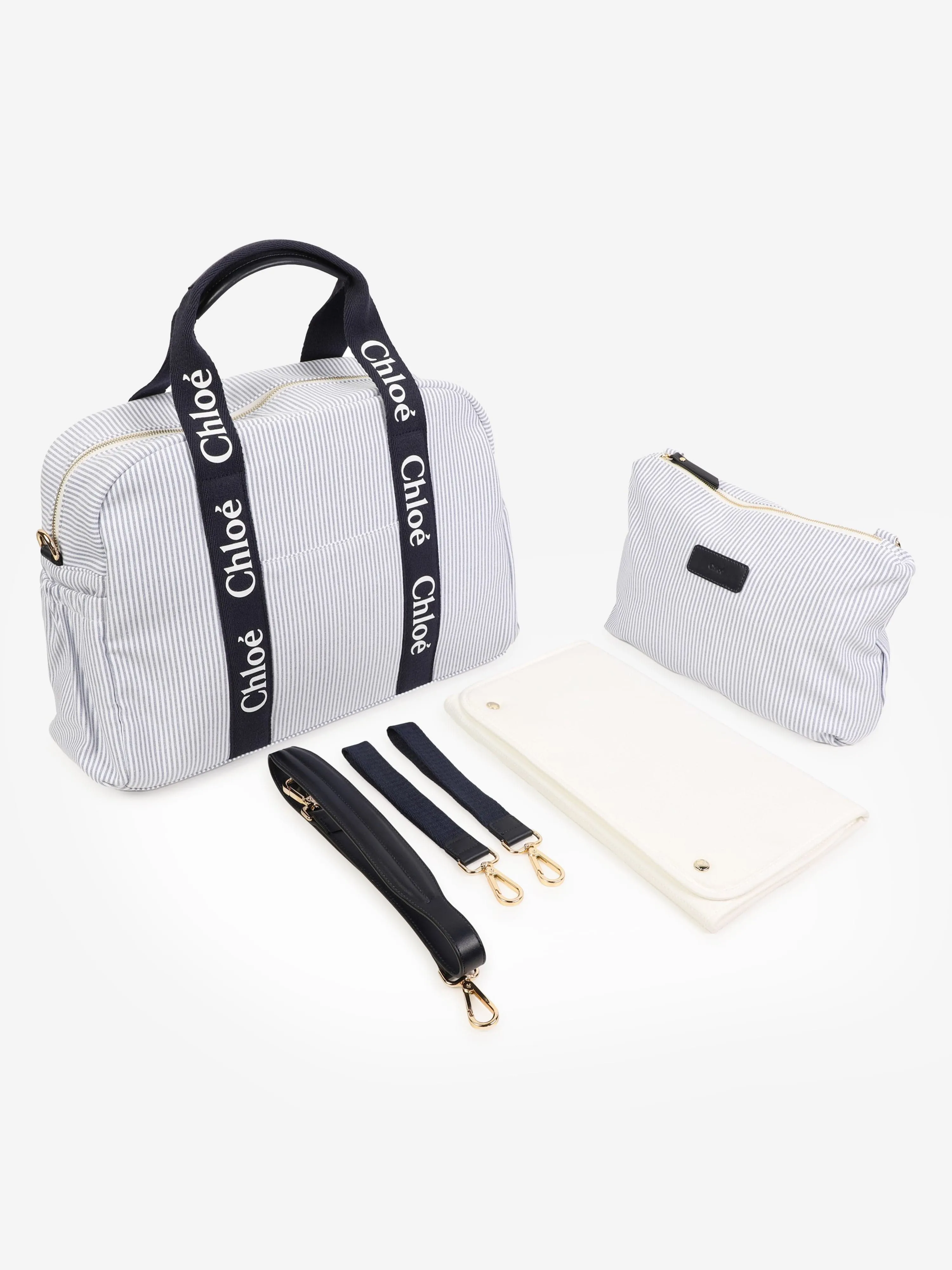 Chlo Baby Striped Changing Bag in Navy (41cm)