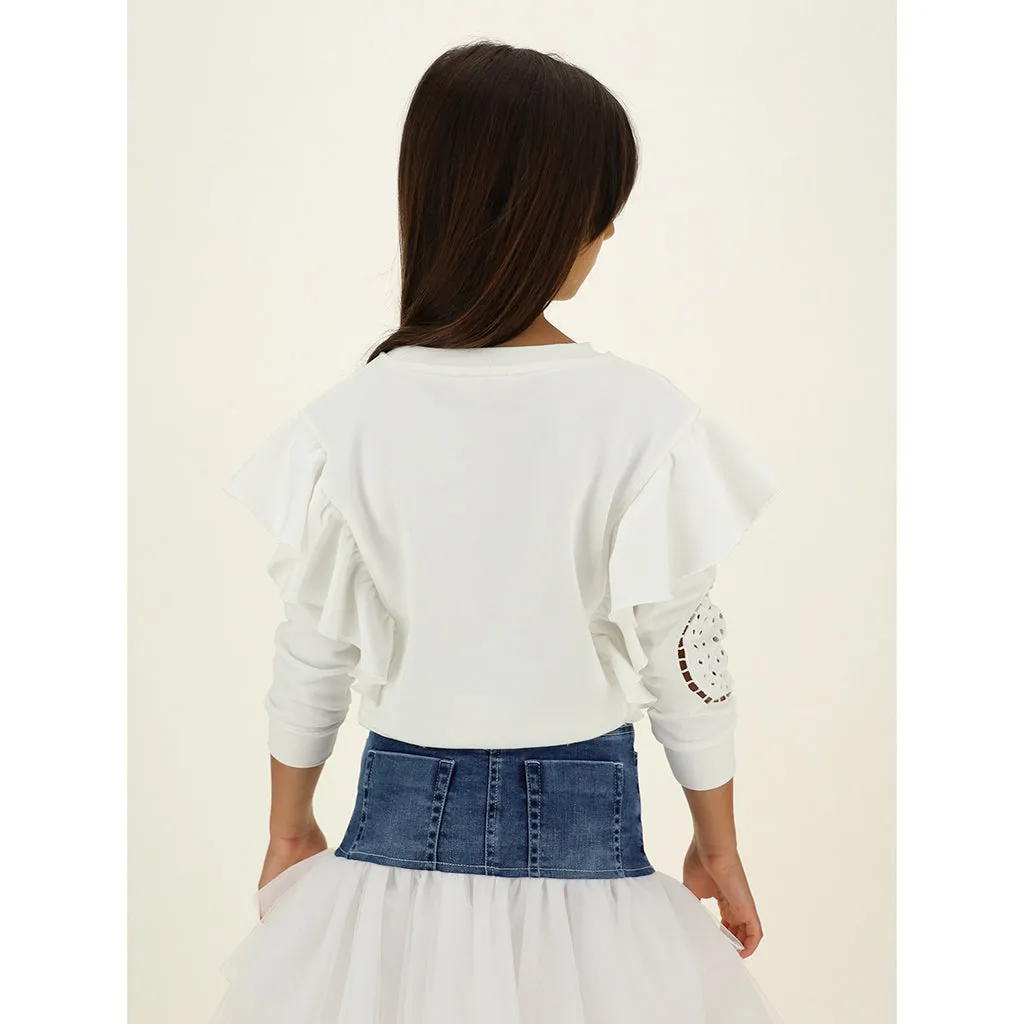 Cream Lace Ruffle Sweatshirt