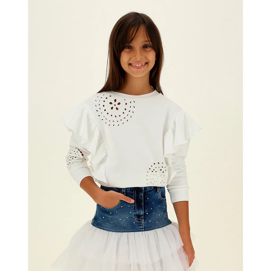 Cream Lace Ruffle Sweatshirt