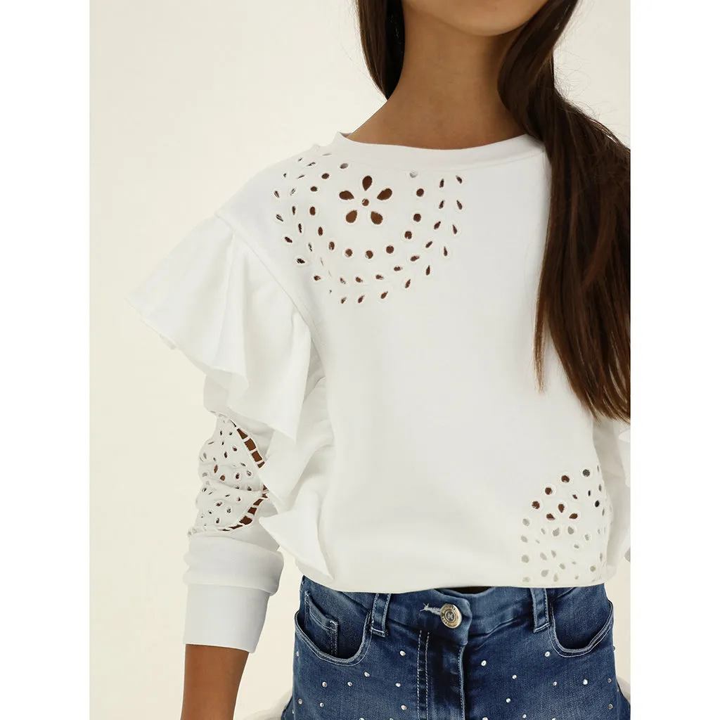 Cream Lace Ruffle Sweatshirt