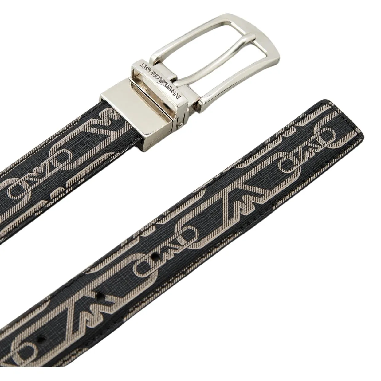 Emporio Armani All-Over Eagle Chain Logo Buckle Black Belt