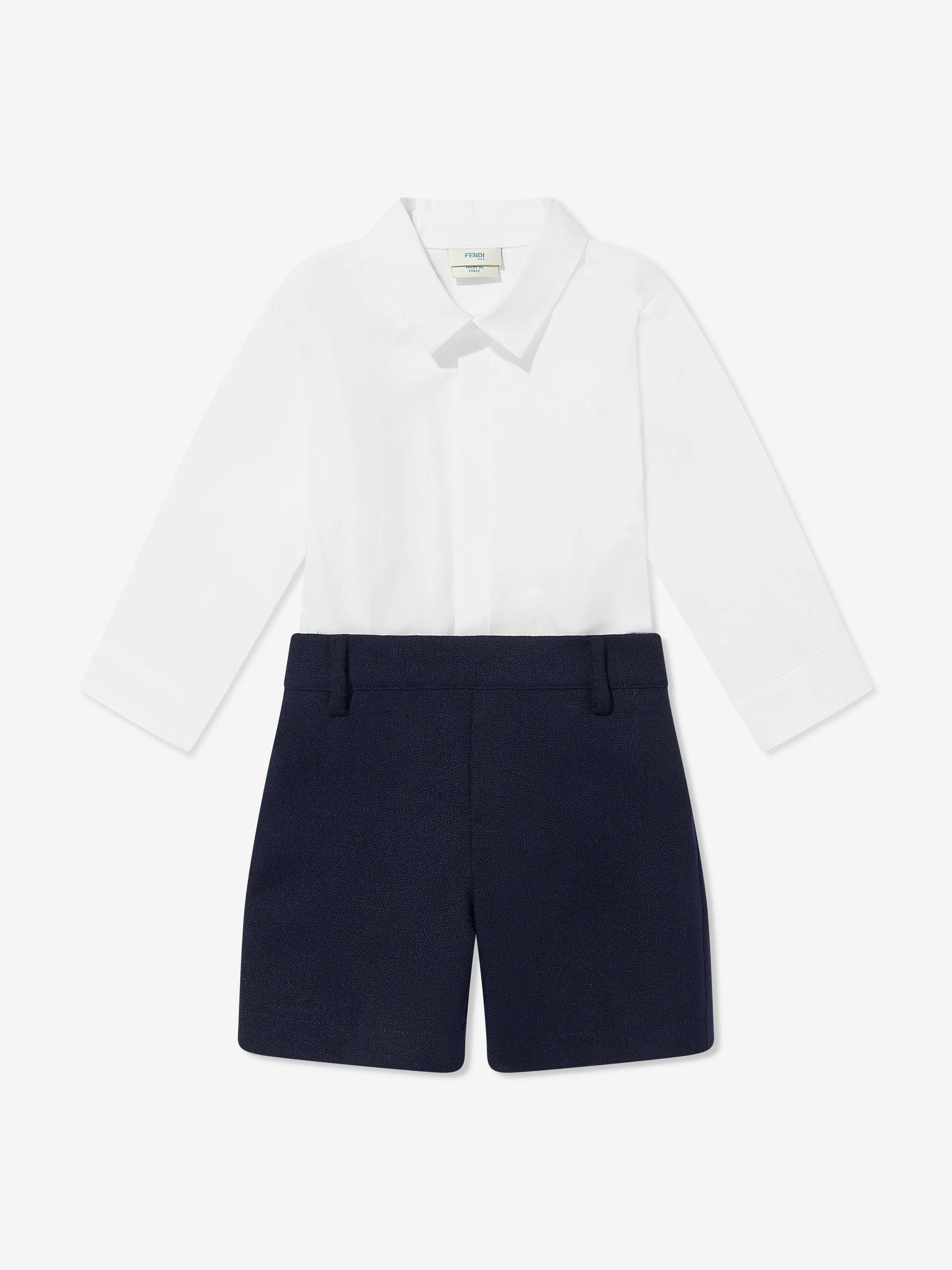 Fendi Baby Boys Short Poplin Romper in Navy