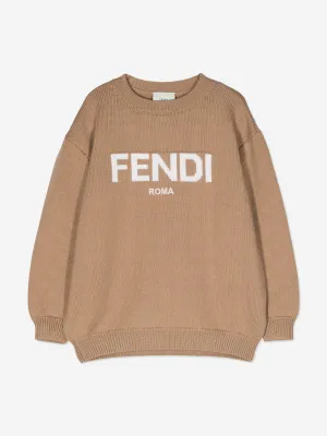 Fendi Kids Wool Knitted Logo Jumper in Brown