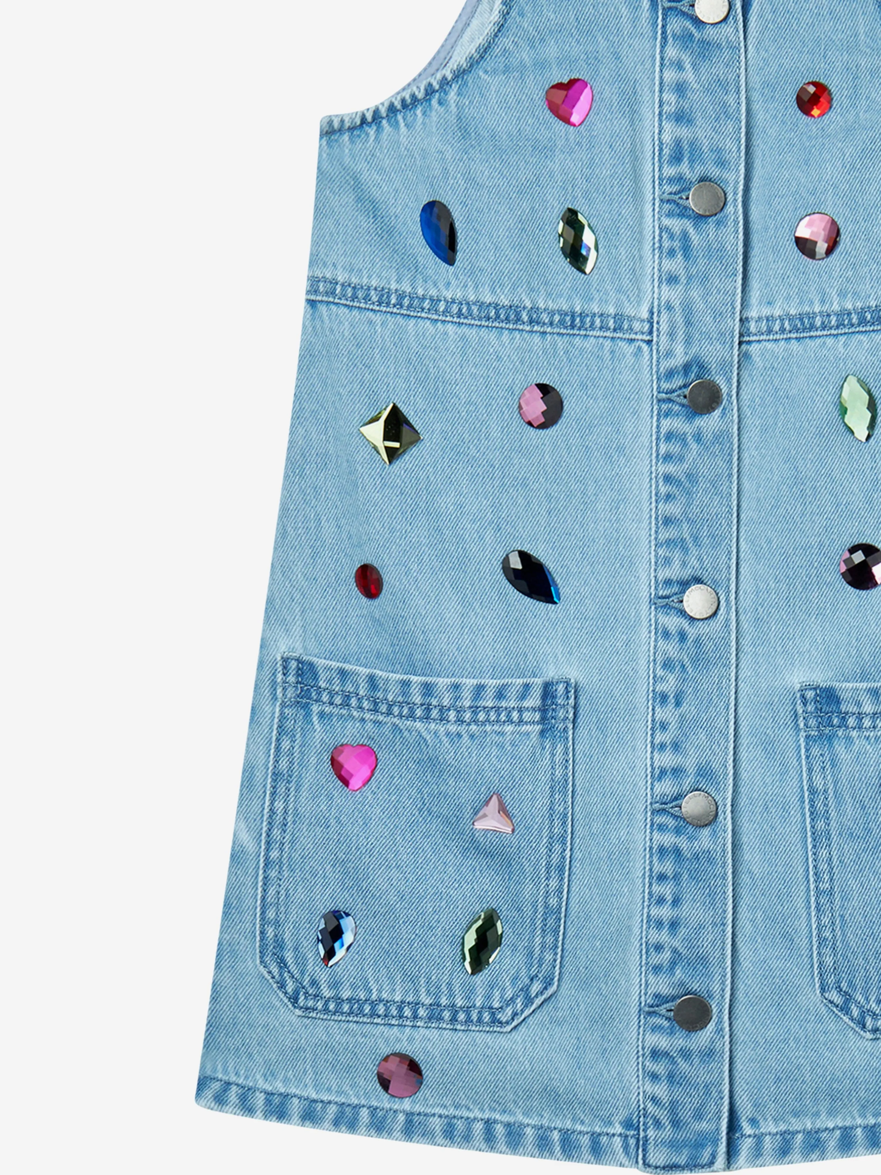 Girls Chambray Jewelled Dress in Blue