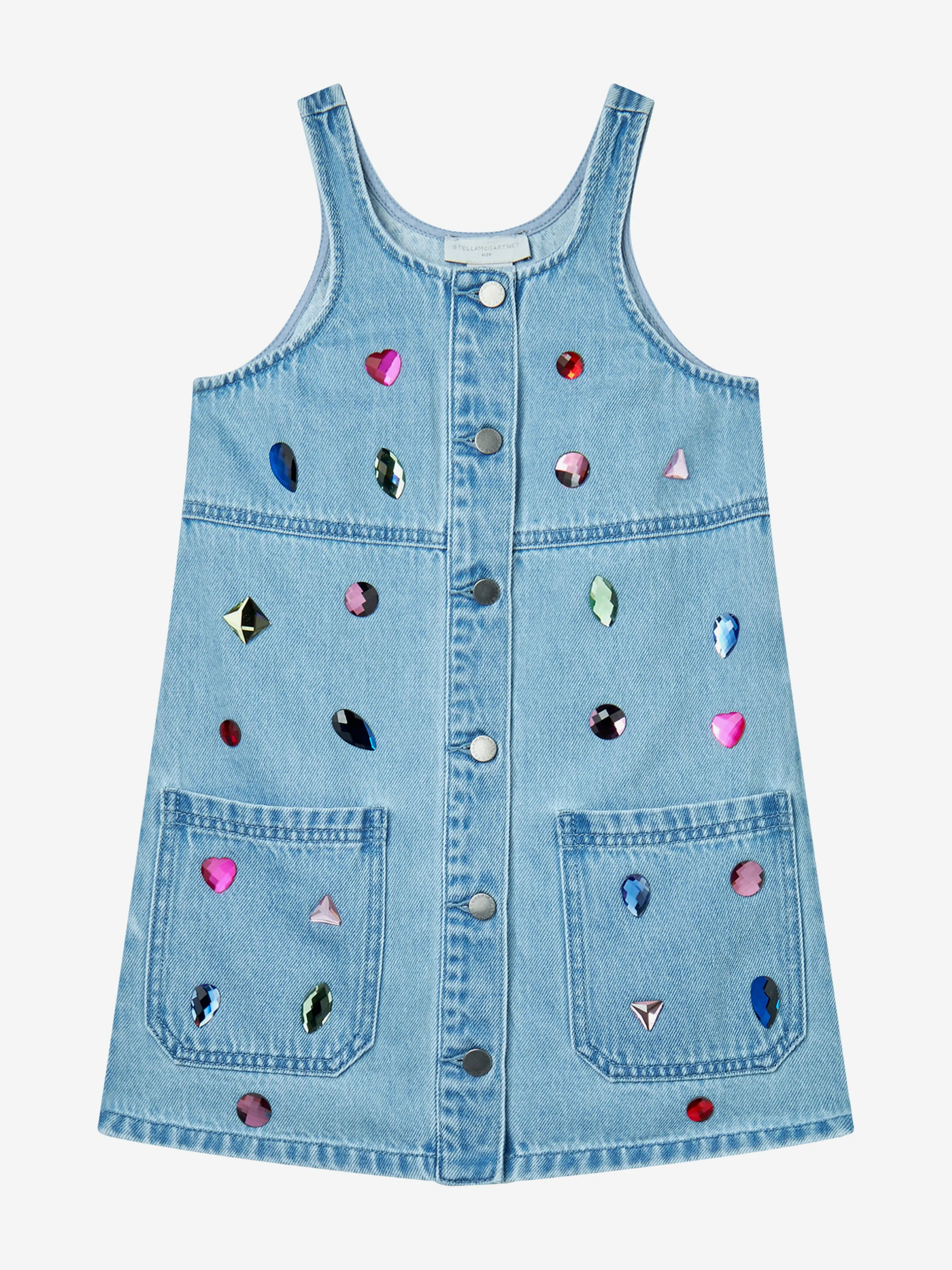 Girls Chambray Jewelled Dress in Blue
