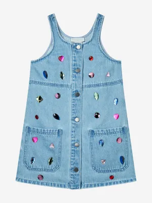 Girls Chambray Jewelled Dress in Blue