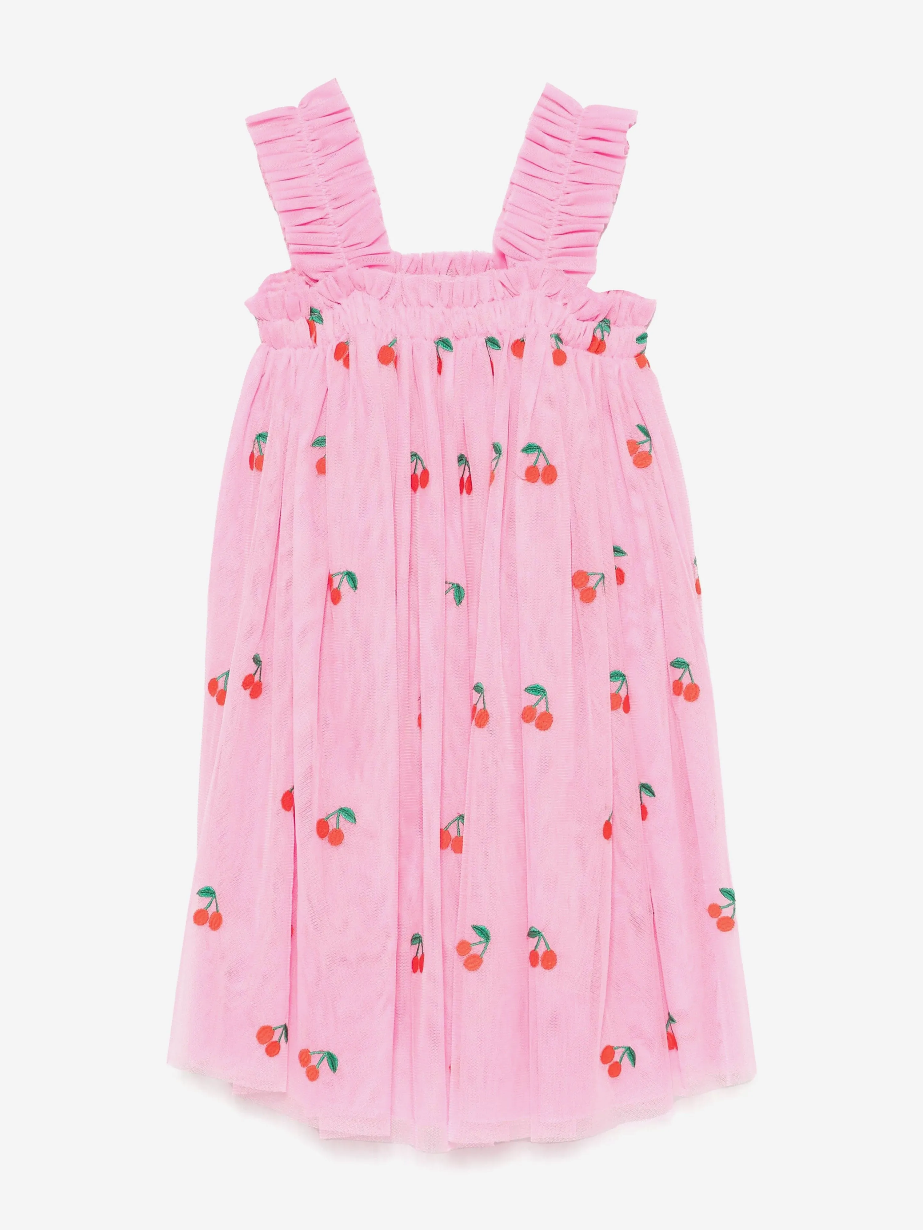 Girls Embroidered Cherries Dress in Pink