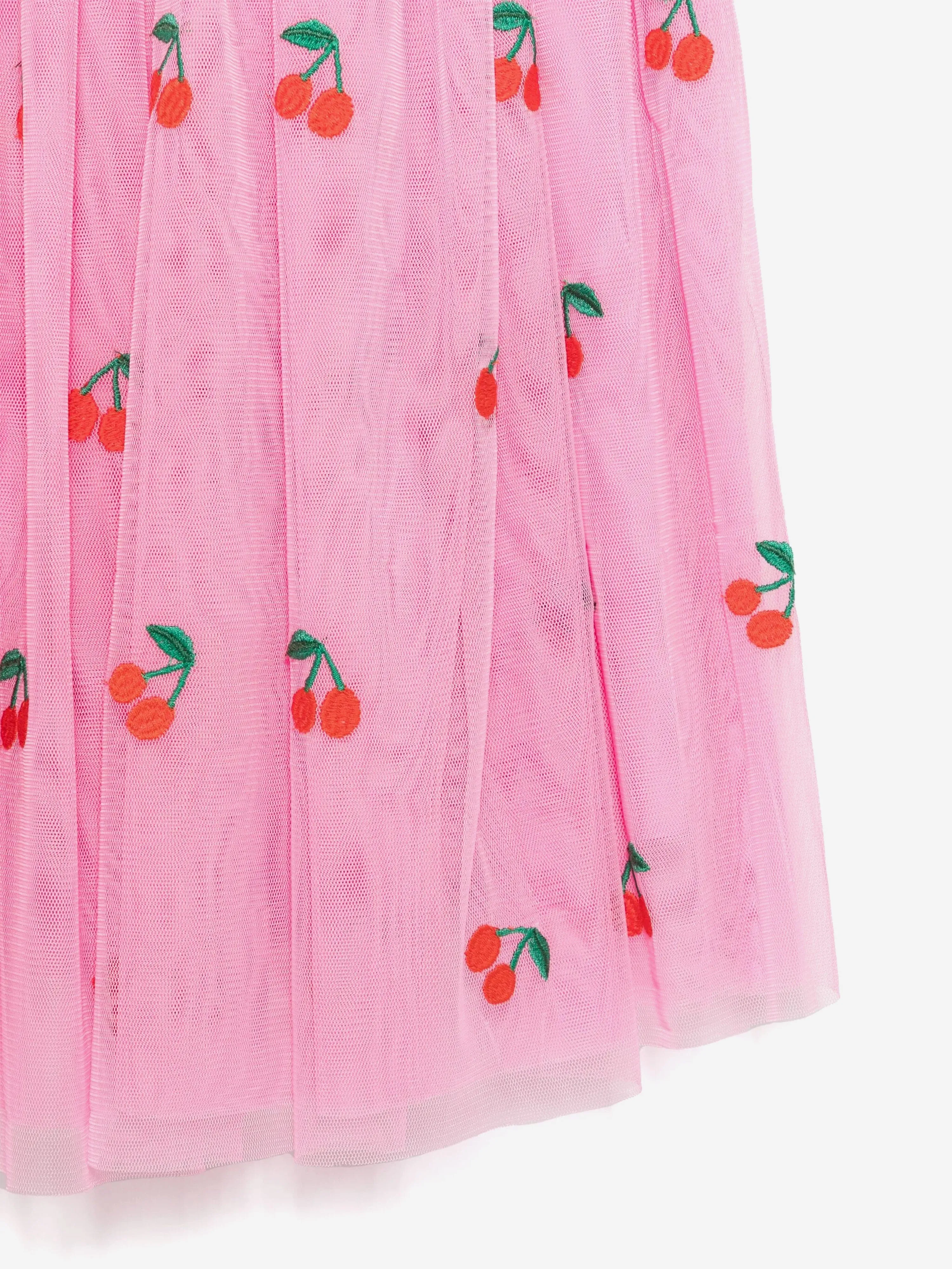 Girls Embroidered Cherries Dress in Pink