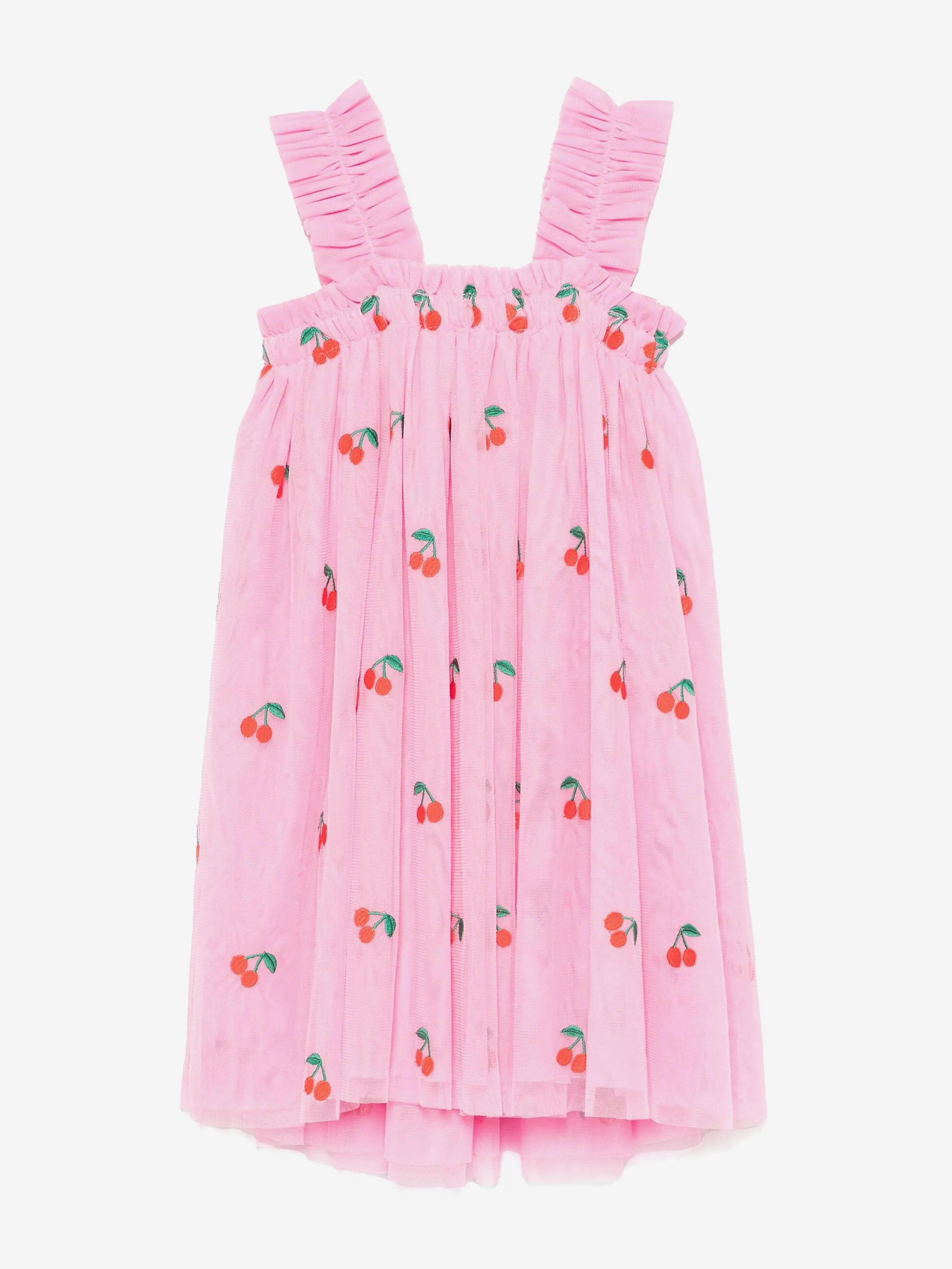 Girls Embroidered Cherries Dress in Pink
