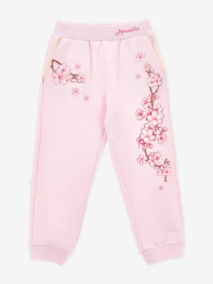 Girls Embroidered Peach Blossom Joggers in Pink
