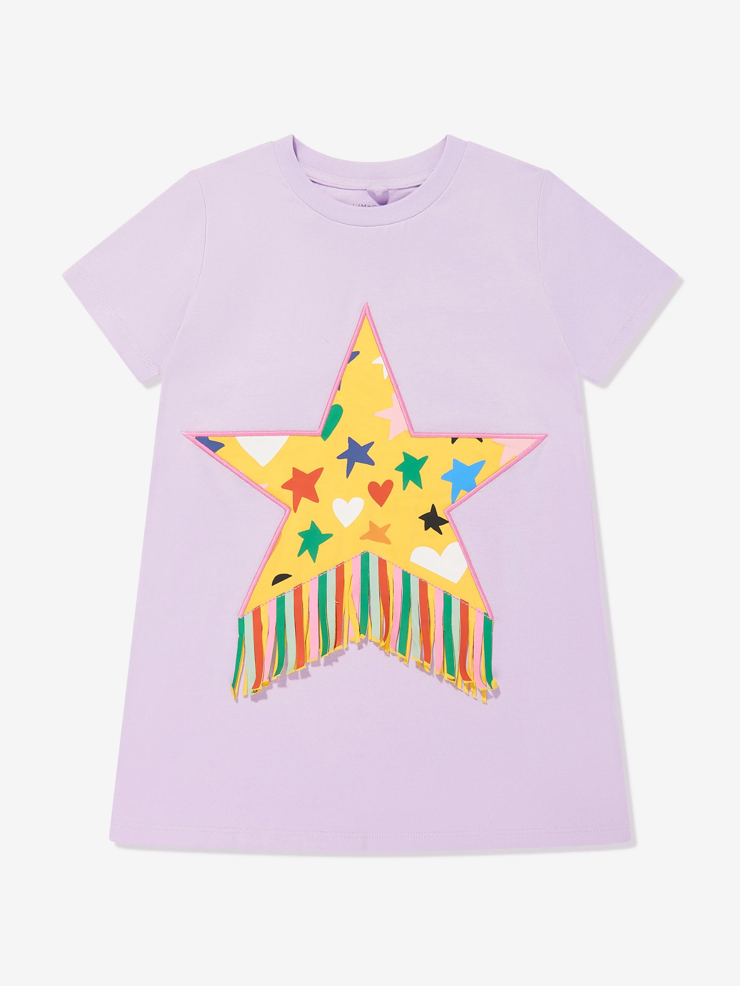 Girls Fringed Star Jersey Dress in Purple