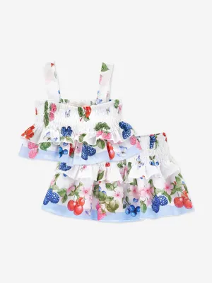 Girls Fruity Flower Skirt Set in White