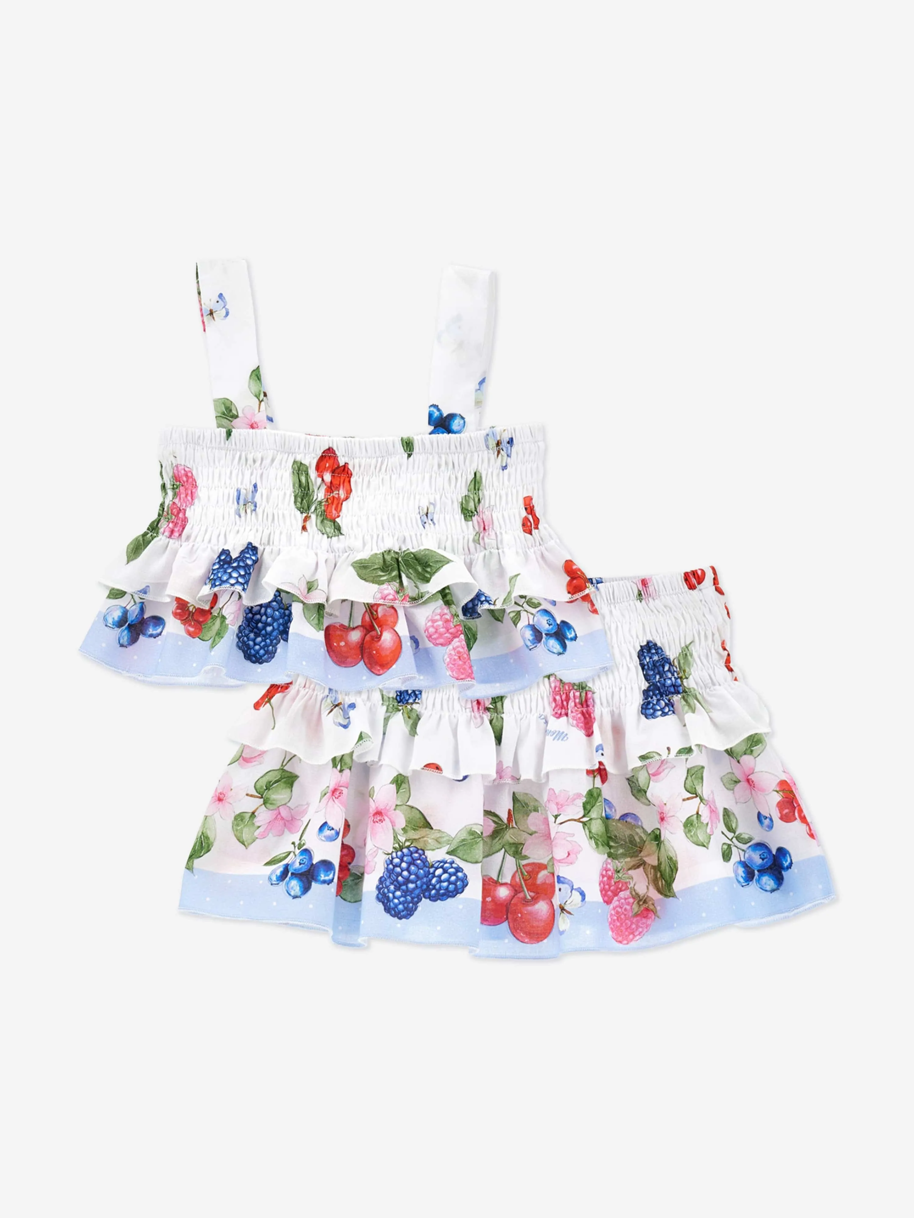 Girls Fruity Flower Skirt Set in White