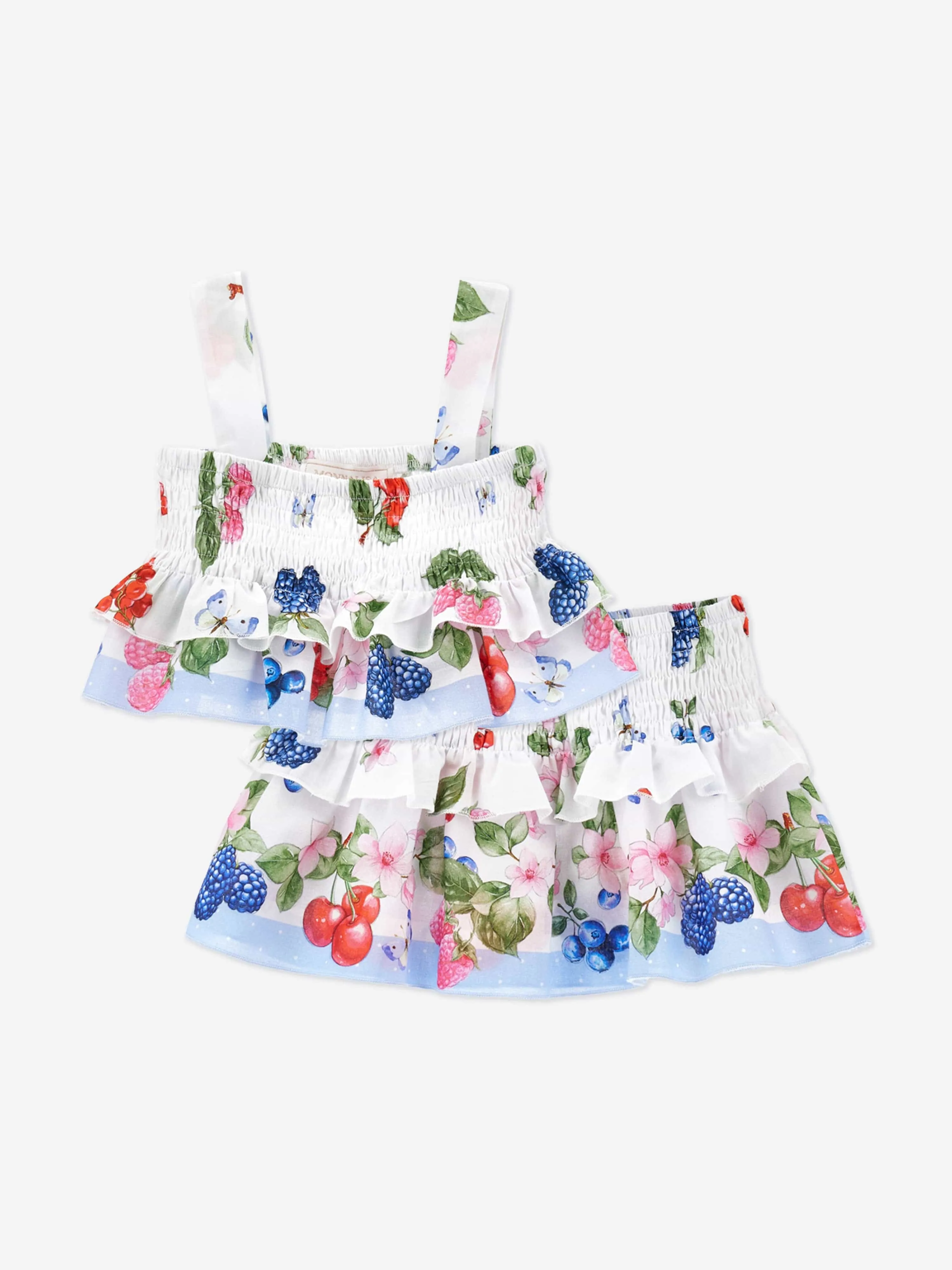 Girls Fruity Flower Skirt Set in White