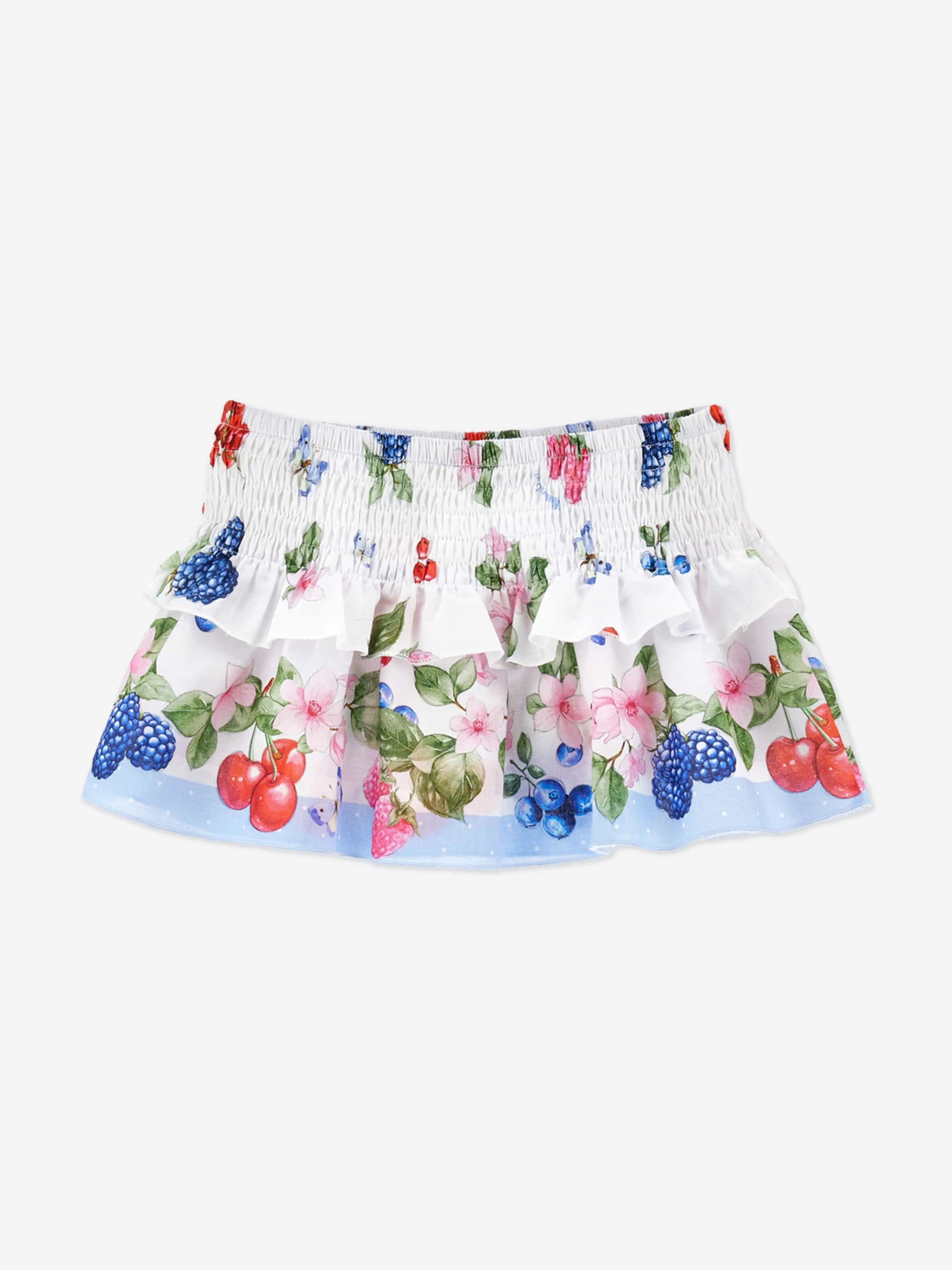 Girls Fruity Flower Skirt Set in White