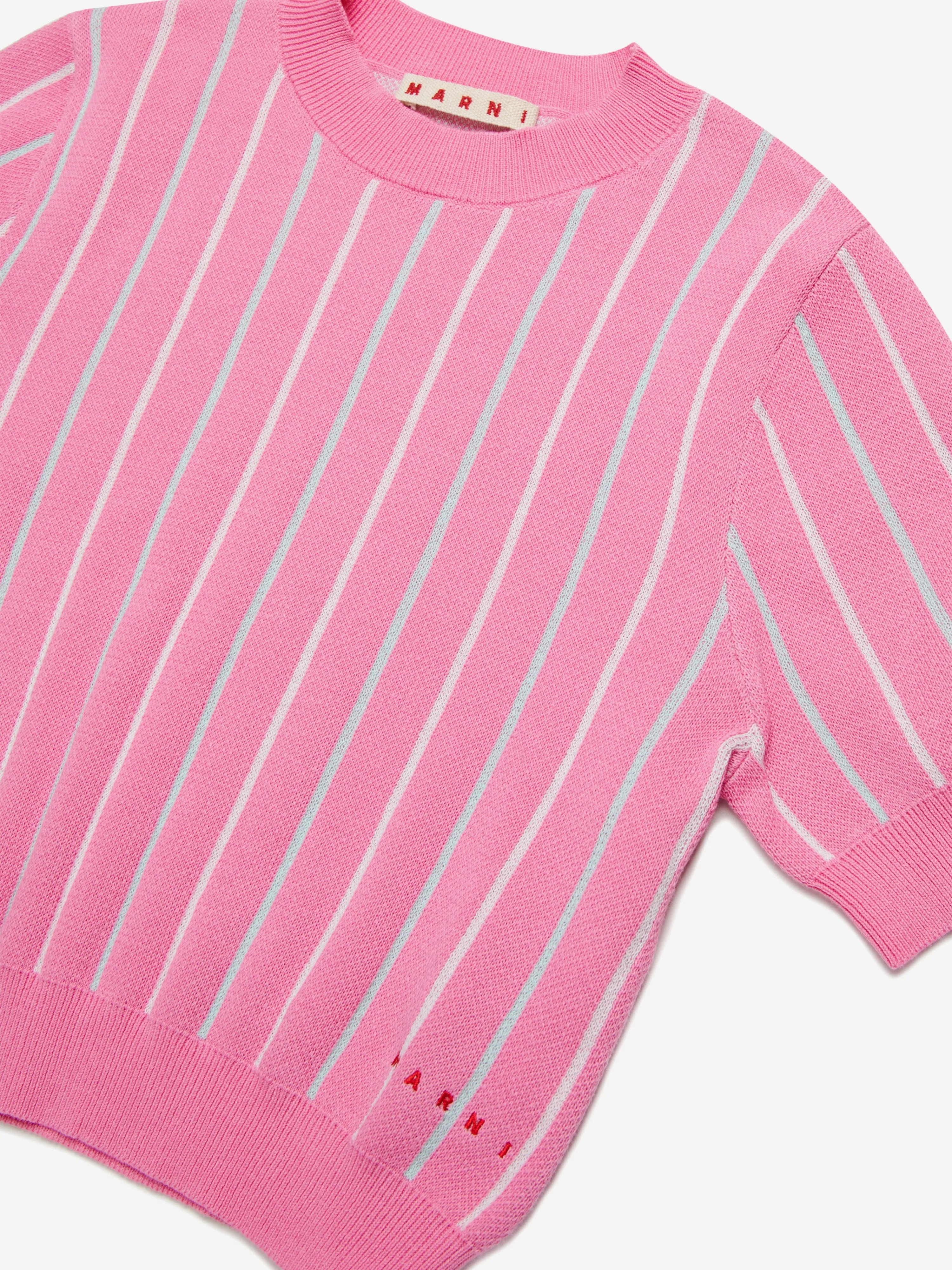Girls Jacquard Stripe Knitted Jumper in Pink