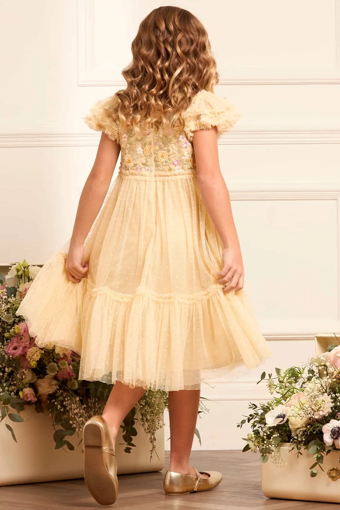 Girls Tulle Florine Bodice Dress in Yellow