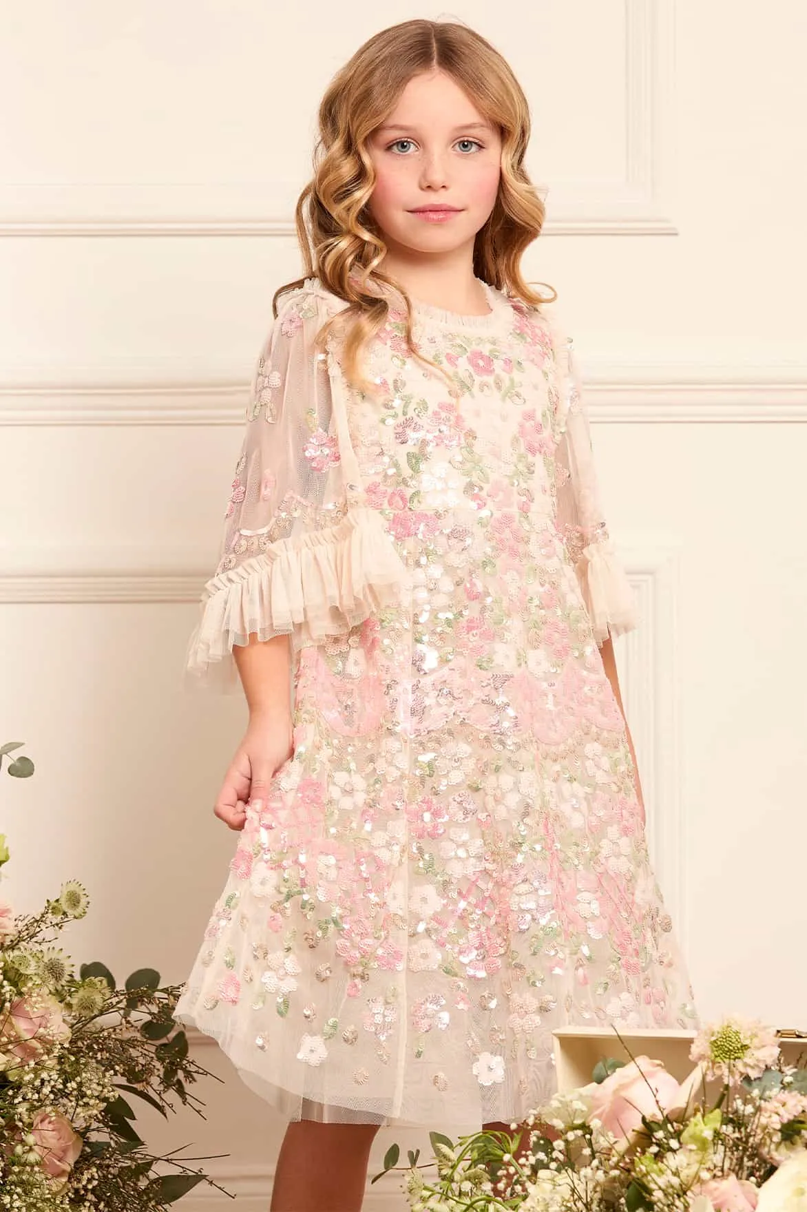 Girls Tulle Garden Delight Dress in Pink