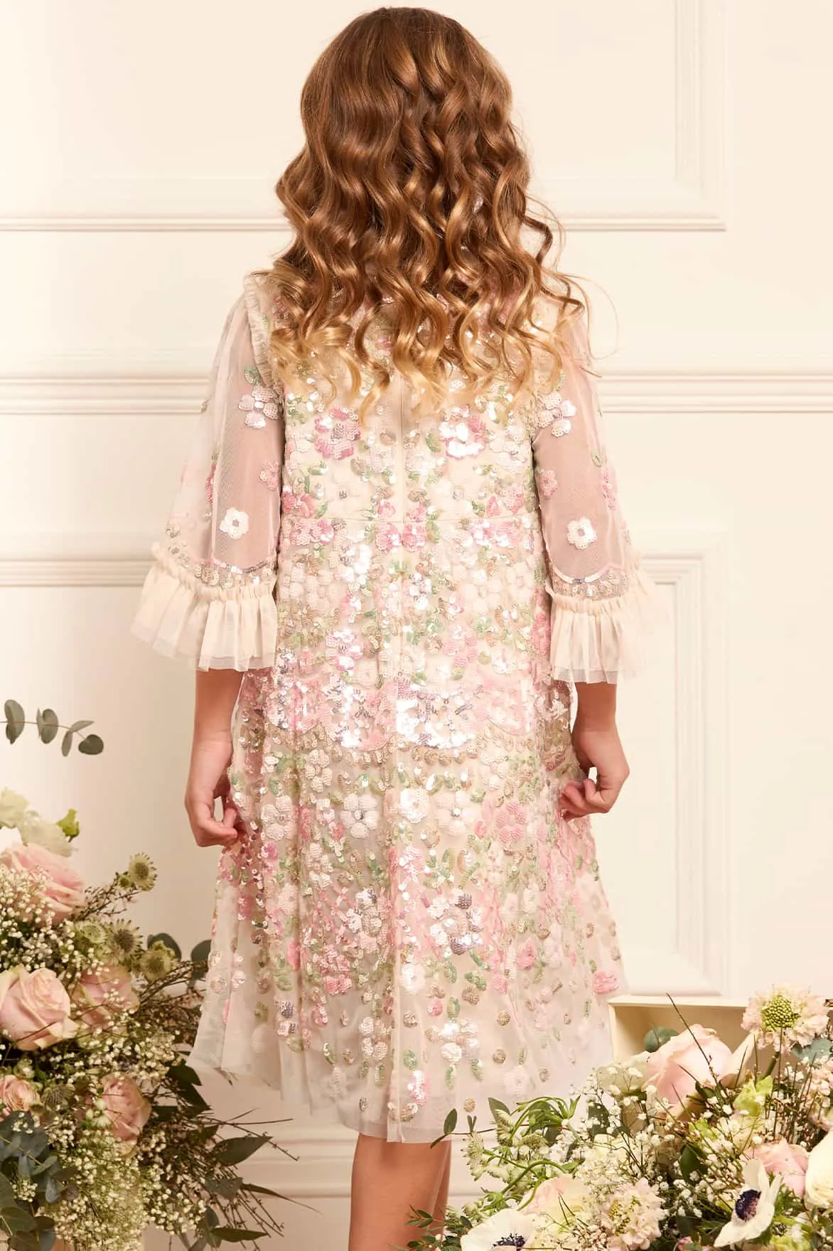 Girls Tulle Garden Delight Dress in Pink