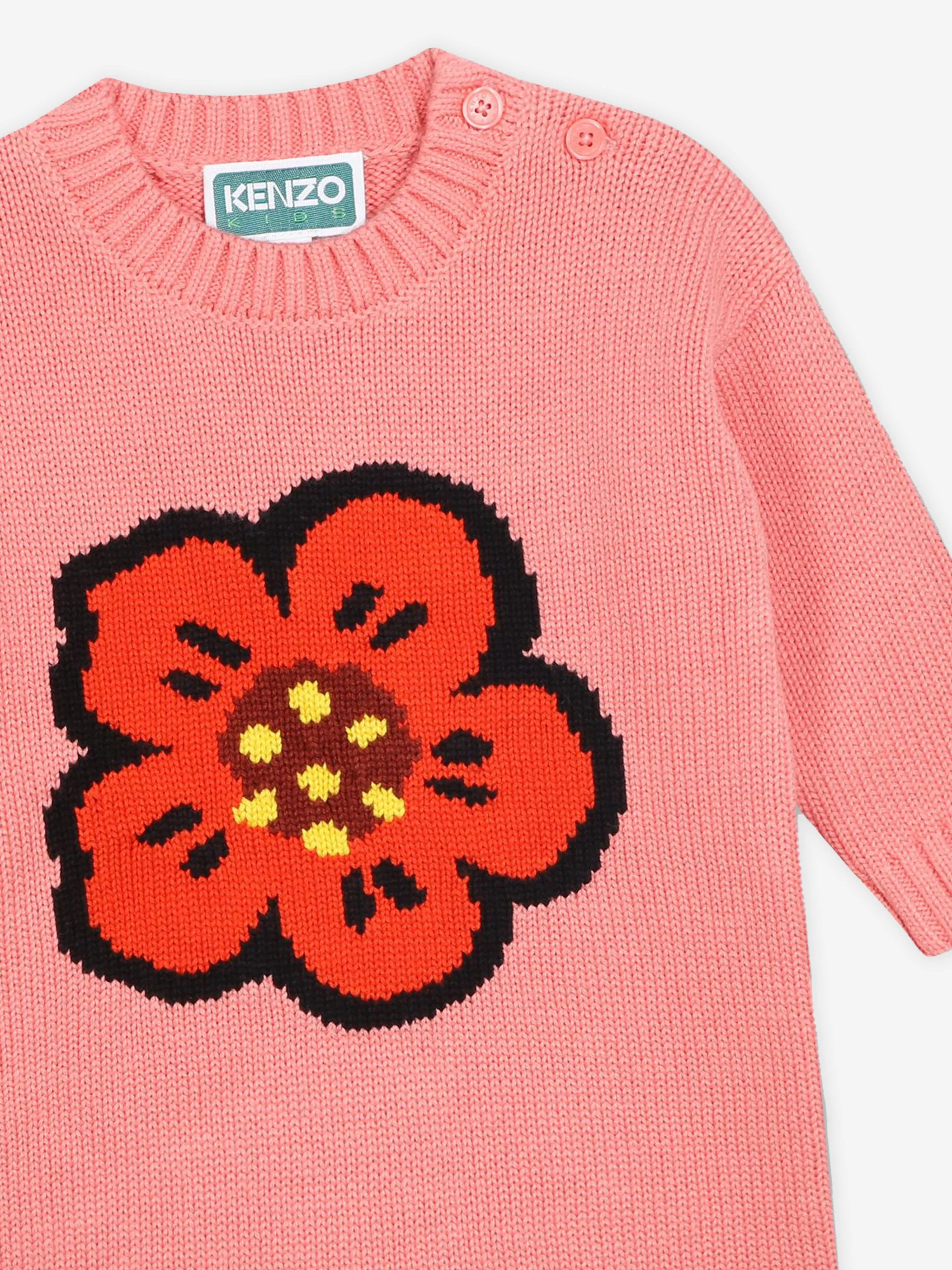 KENZO Baby Girls Boke Flower Knitted Dress in Pink