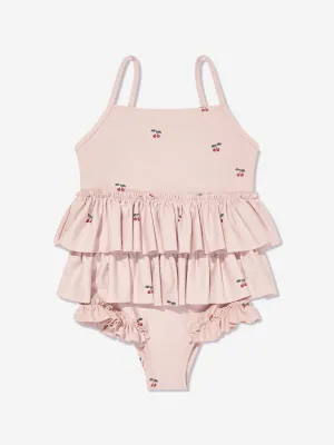 Konges Sljd Girls Cherry Manuca Frill Swimsuit in Beige