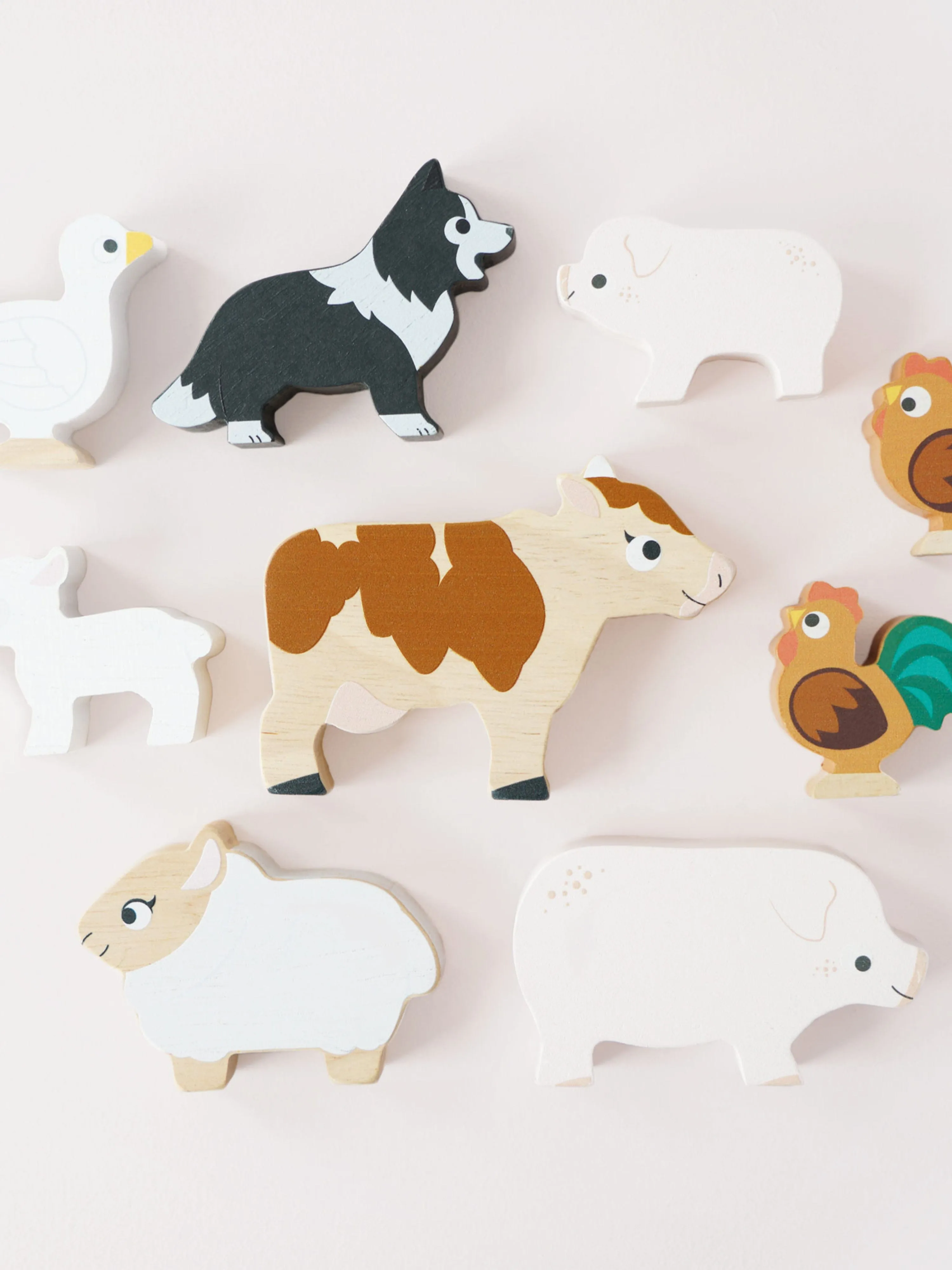 Le Toy Van Farmyard Stacking Animals & Bag-10 Piece (W:7 x D:2 x H:6cm)