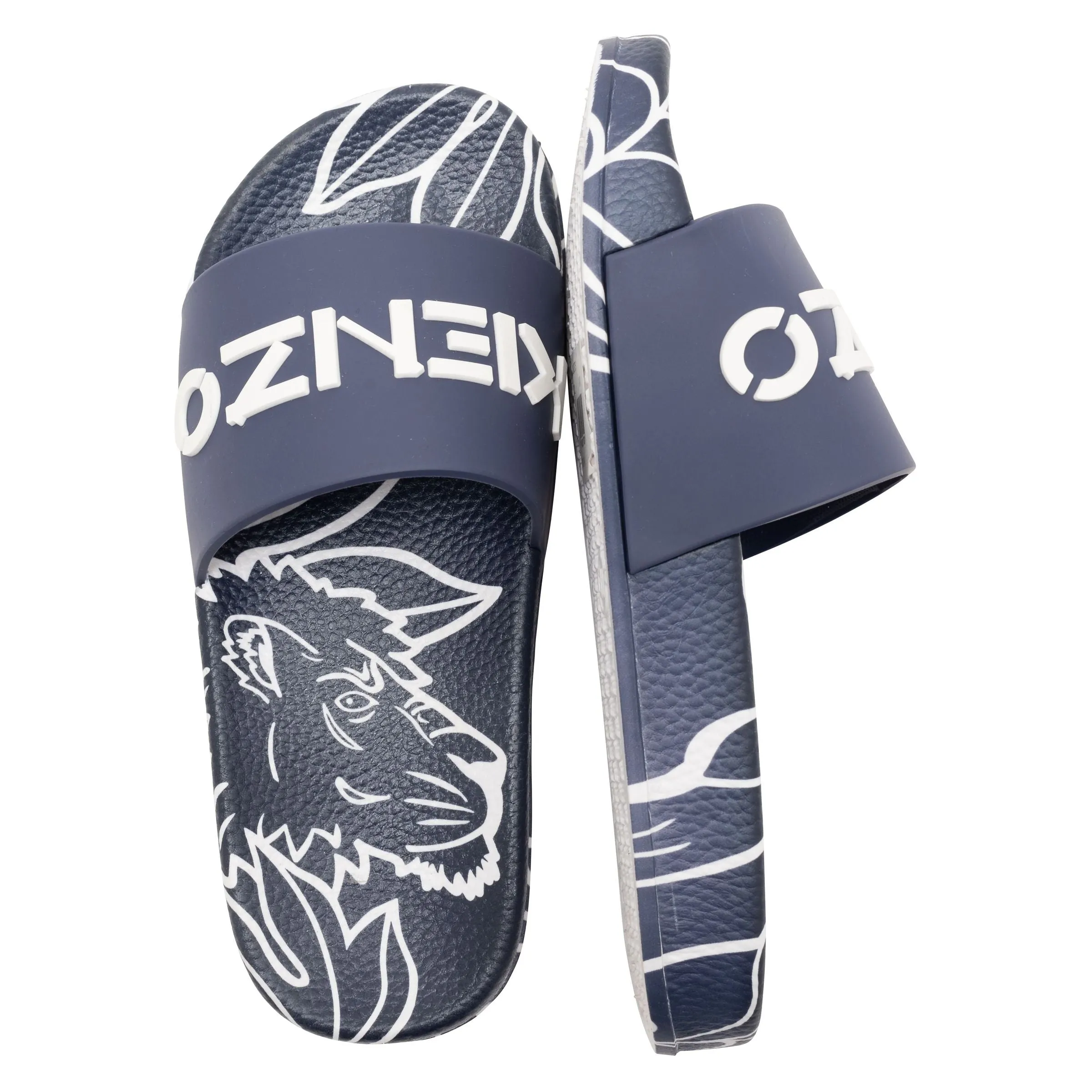 Navy Tiger Print Logo Slides