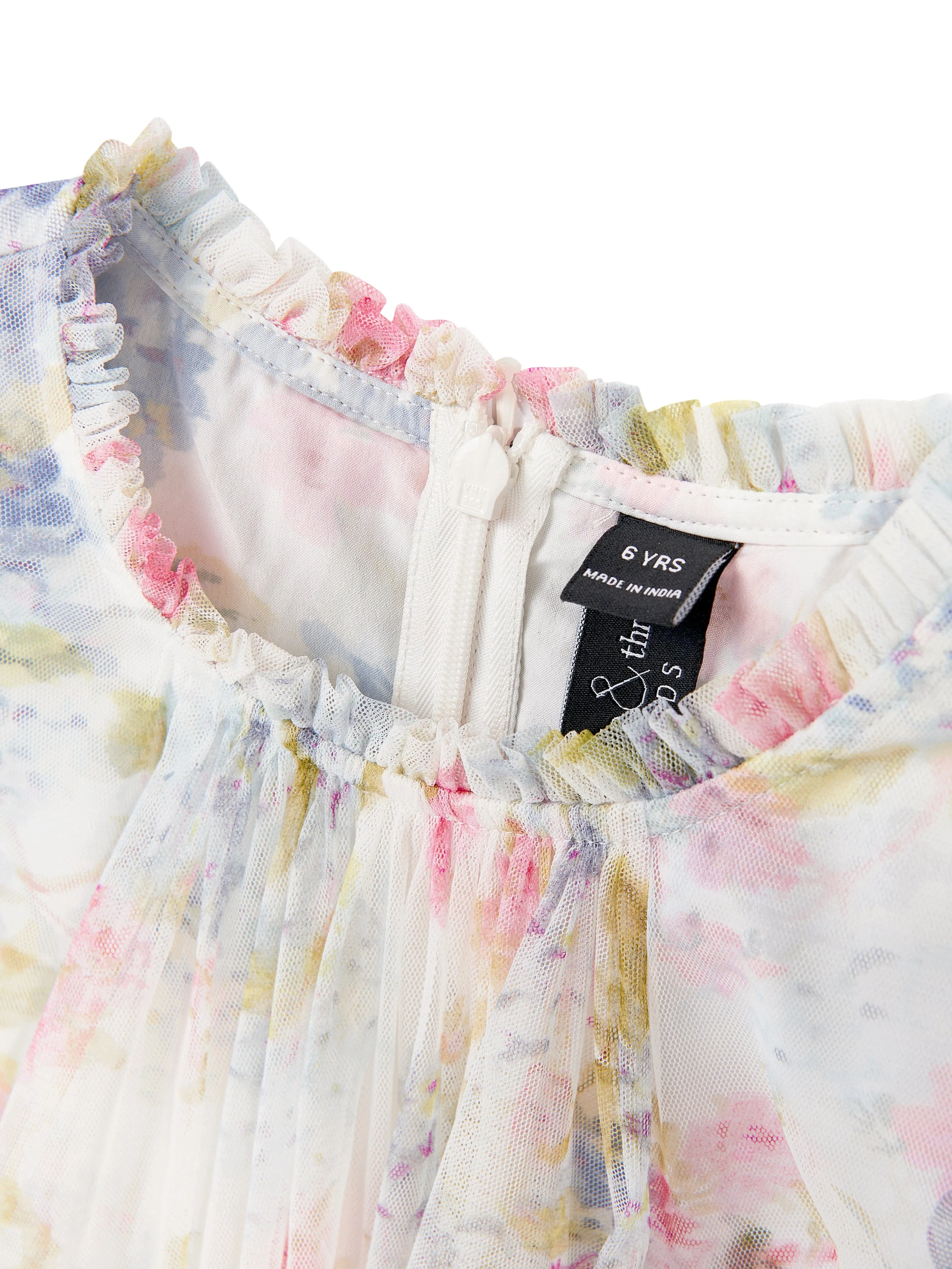 Needle & Thread Girls Hydrangea Long Sleeve Dress in Multicolour