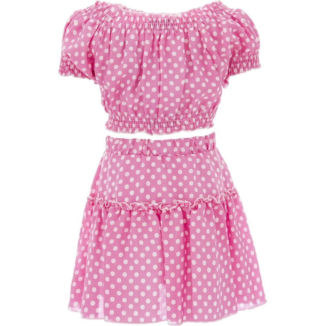Pink St. Tropez Polka Dot Ruffle Outfit